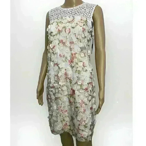 Karl Lagerfeld Dresses & Skirts - Karl Lagerfeld Paris Women's Applique Shift Dress Floral Pink Sz 8 Tea Party